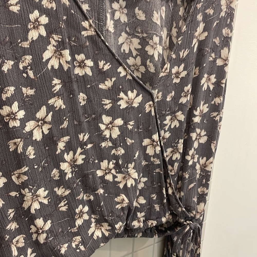 Anthropologie Blue Floral Wrap Blouse - Picture 3 of 5